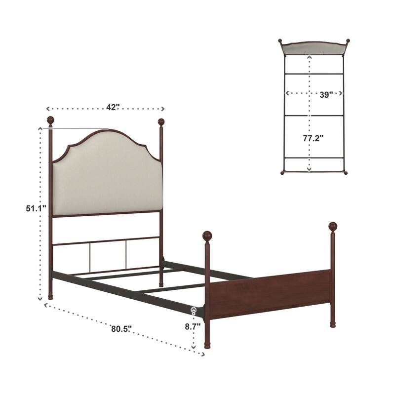 Andover Cream Curved Top Cherry Brown Metal Poster Bed by iNSPIRE Q Classic
