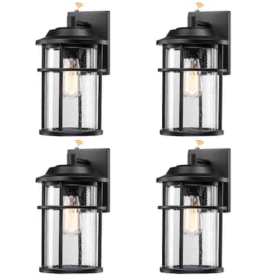4 Pack 1-Light Seeded Glass Outdoor Wall Lantern With Dusk To Dawn - Matte Black