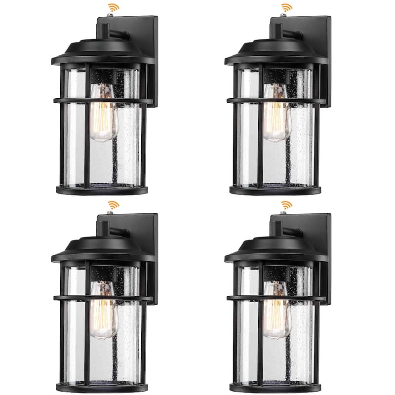 4 Pack 1-Light Seeded Glass Outdoor Wall Lantern With Dusk To Dawn - Matte Black - Matte Black