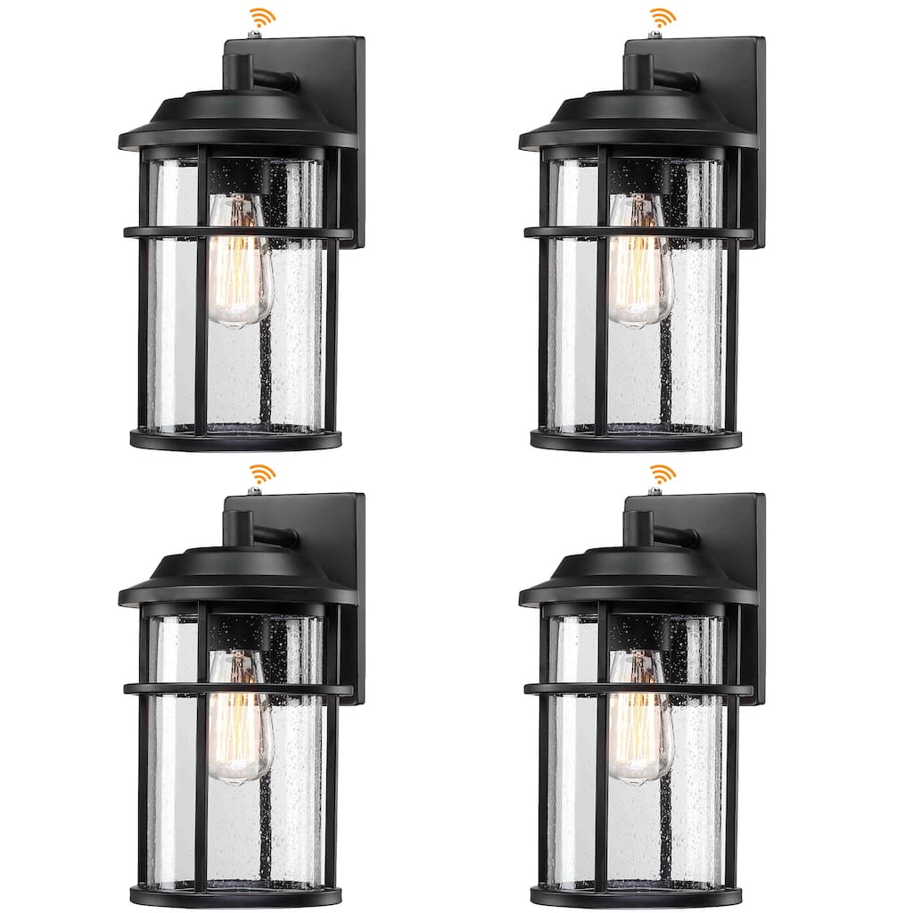 4 Pack 1-Light Seeded Glass Outdoor Wall Lantern With Dusk To Dawn - Matte Black