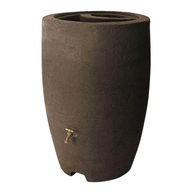 Algreen Athena 50 Gallon Plastic Rain Water Collection Drum Barrel, Brownstone - 14.5