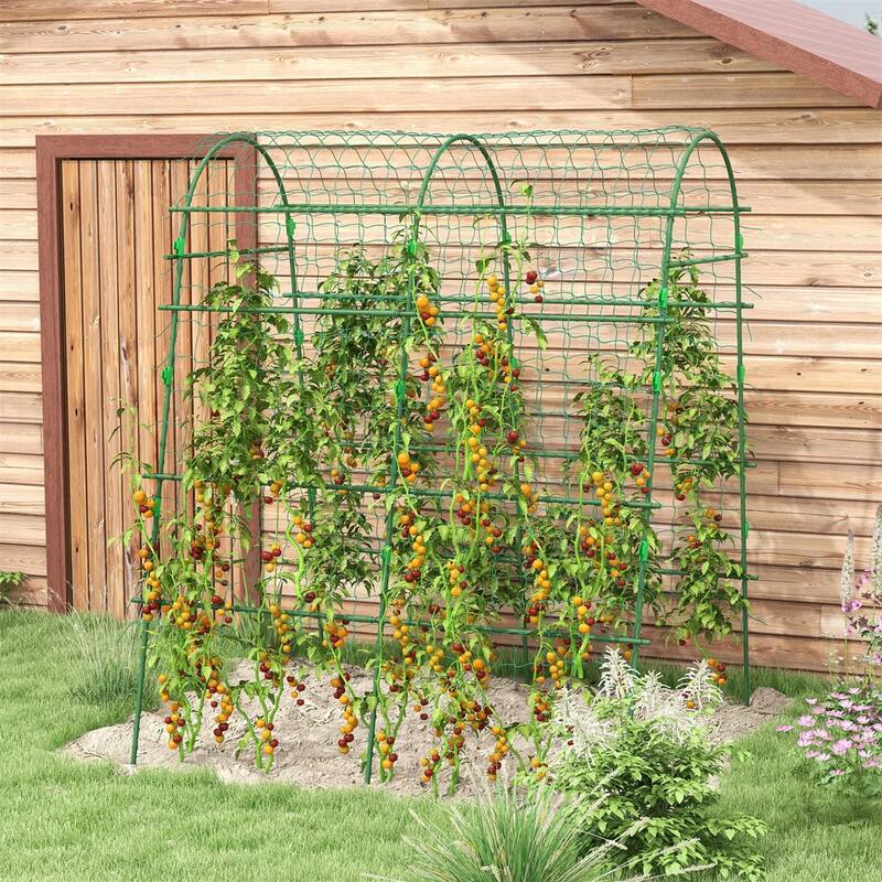 Green Steel PE Arch Trellis for Climbing Plants and Vegetables - 56.75" W x 65.75" D x 81" H