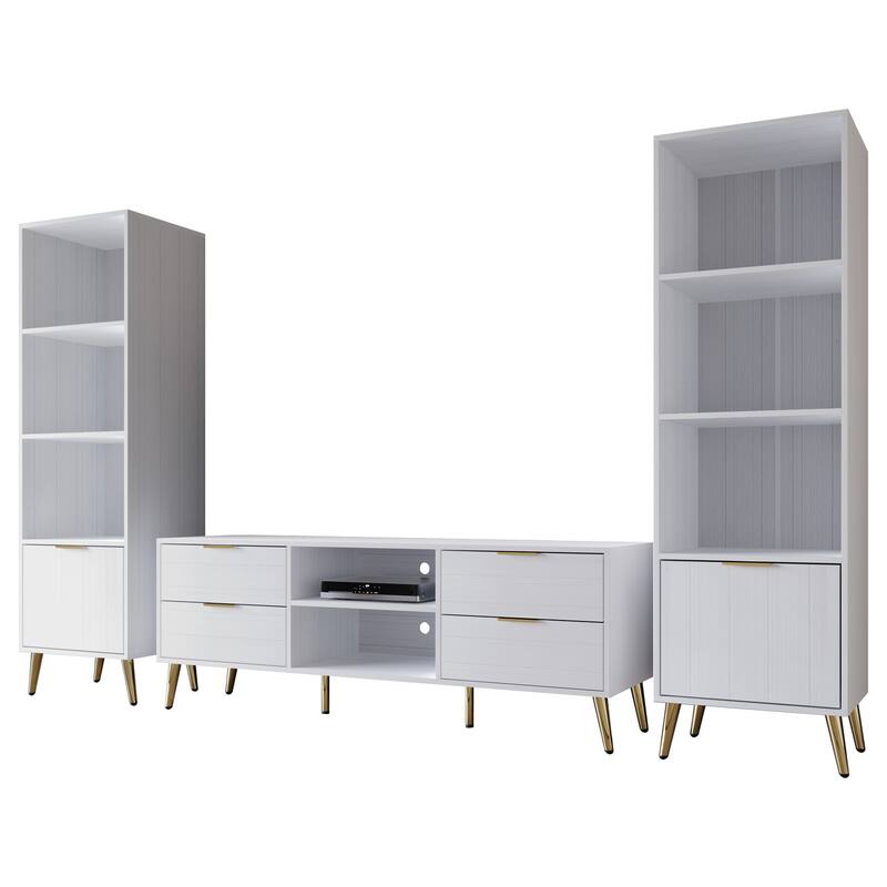 CraftPorch Elegance TV Stand Console with 2 Bookcase Living Room Set