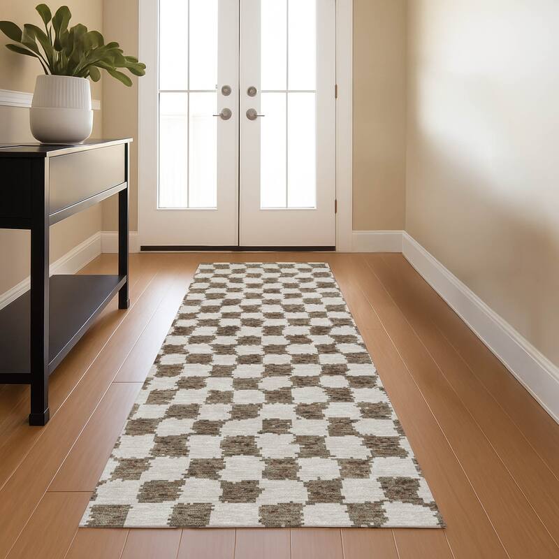 Premium Washable Super Soft Casual Checkered Mayfield Rug - Brown - 2'3" x 7'6"