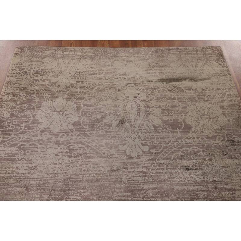 Brown Abstract / Modern Area Rug Handmade Wool Carpet - 4'8"x 6'7"