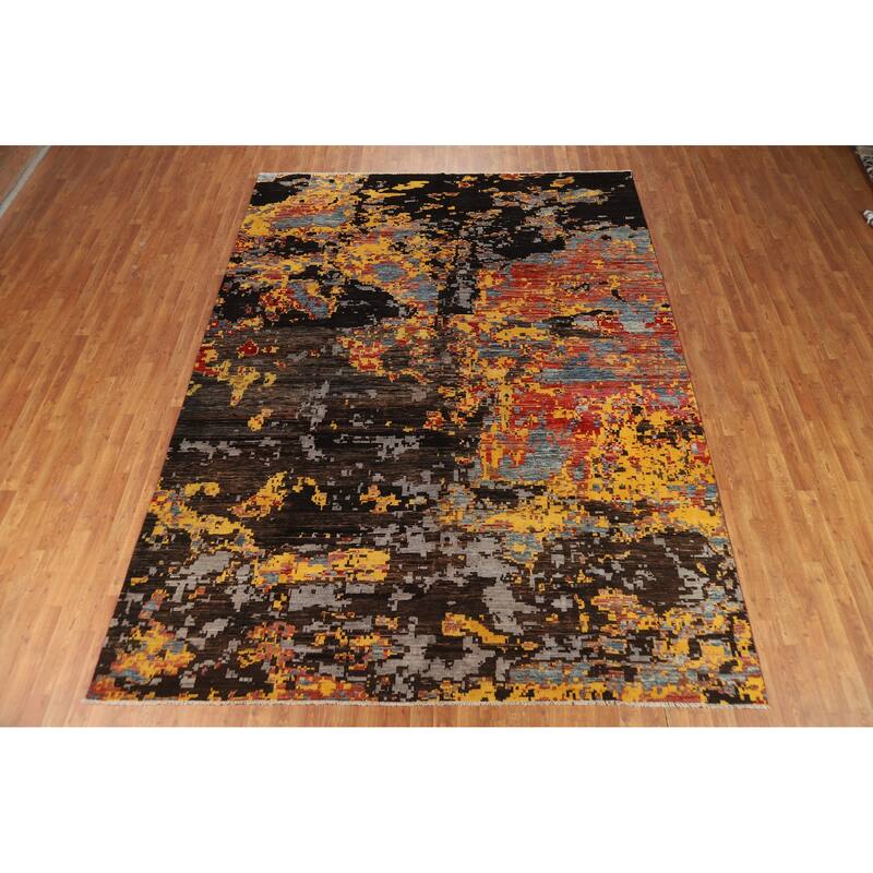 Contemporary Abstract Oriental Area Rug Hand-Knotted Wool Carpet - 8'3" x 11'3"