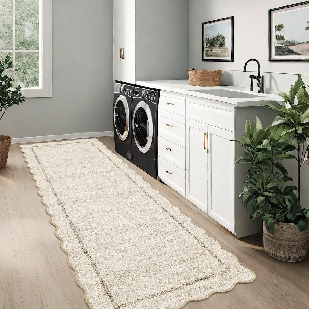 Garvee Scallop Solid Washable Area Rug