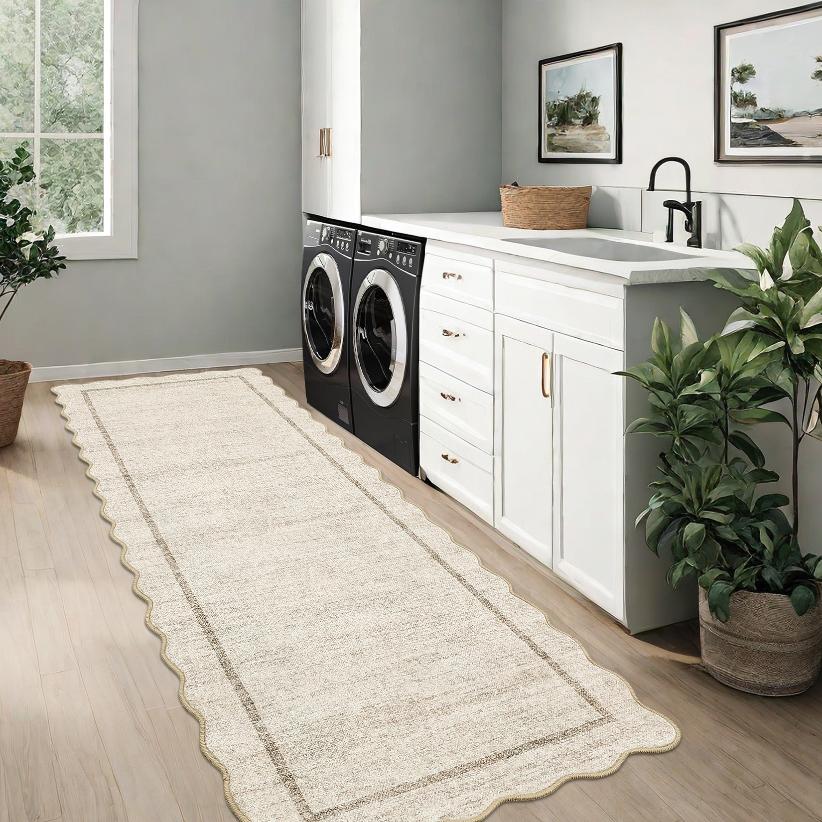 Garvee Scallop Solid Washable Area Rug