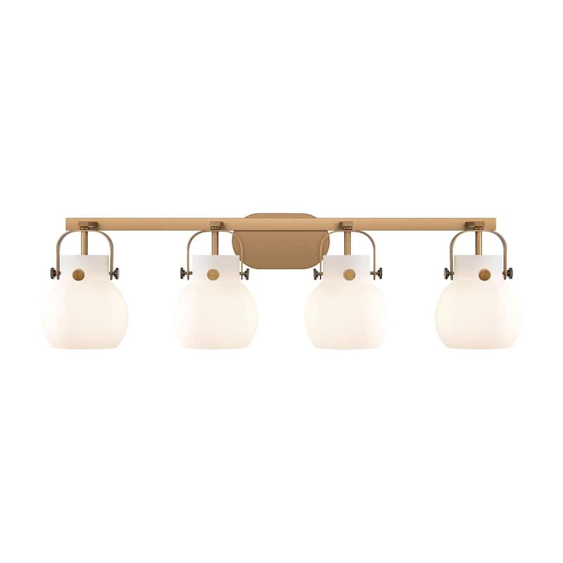 Innovations Lighting Pilaster II Sphere - 4 Light 6" Wall-Mounted Bath Vanity Light. - Brushed Brass/Matte White