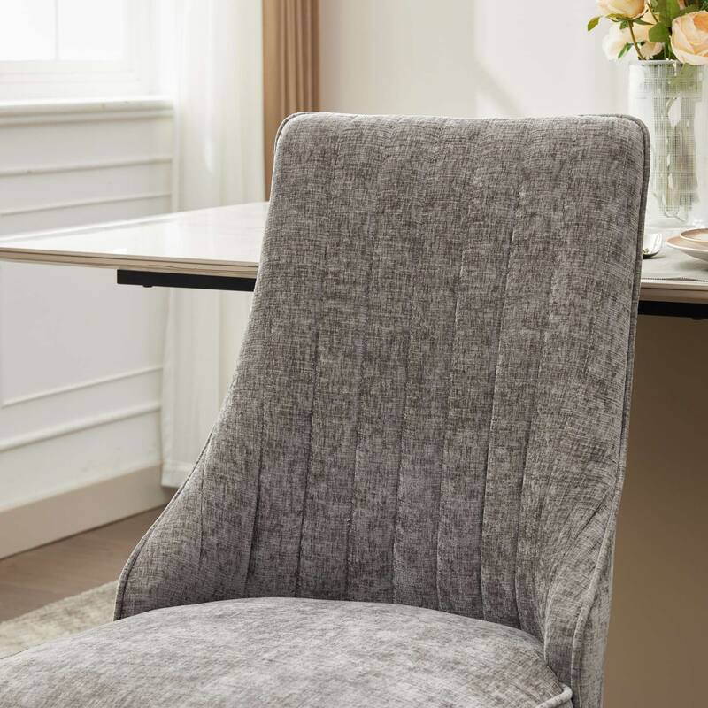 GDF Studio- Rayon Chenille Upholstered Dining Chair with Tufted Back & Golden Metal Base, Set of 2