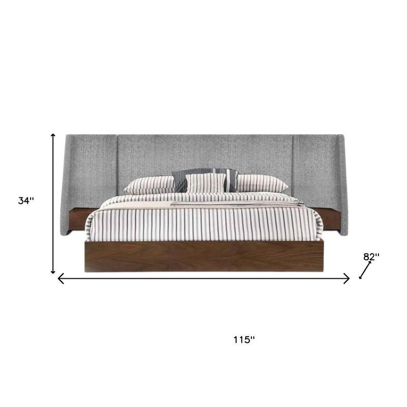 HomeRoots Brown and Gray Wood And Upholstery King Bed Frame With Attached Nightstands
