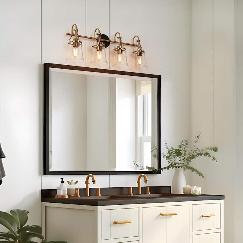 Haye 4-Light Modern Glass Bathroom Vanity Light Gold Wall Sconces
