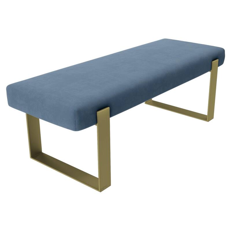 Vant Upholstered Bed Bench - Micro Suede Ocean Blue-Burnished Brass