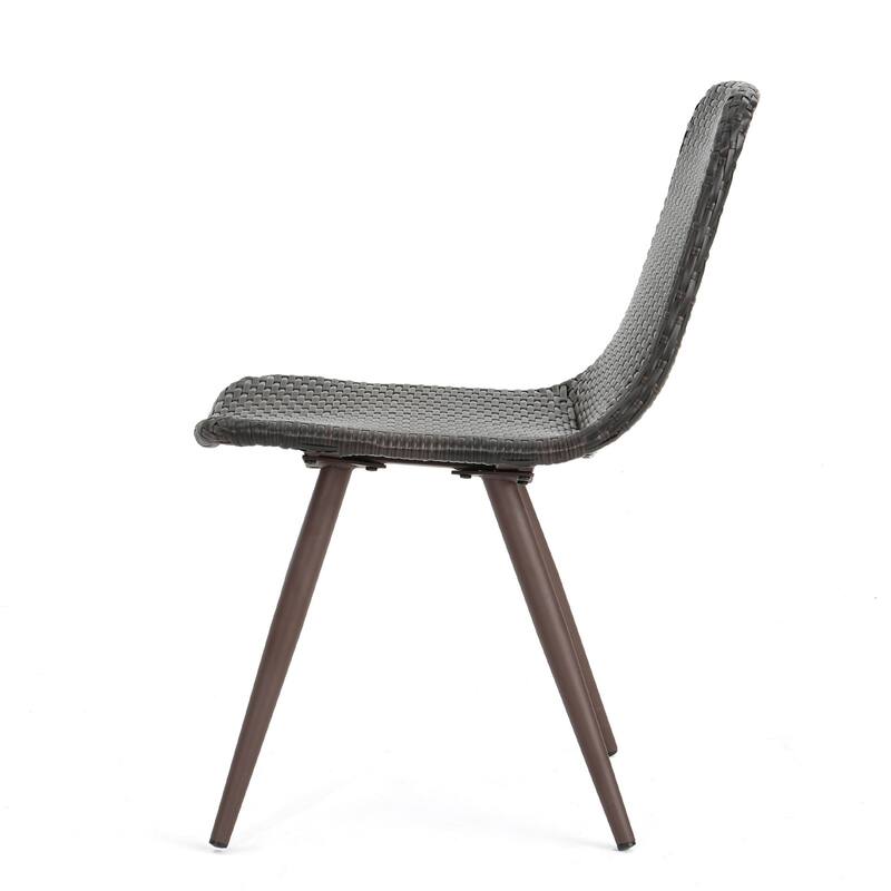 Illa Dining Side Chairs, Set of 2, Brown Angled Legs, Iron, Gray Outdoor Wicker