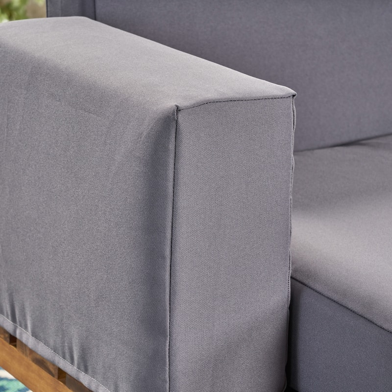 Roomfitters Outdoor Double Seat Lounger with Cushions, Slatted Base and Iron Legs, Grey