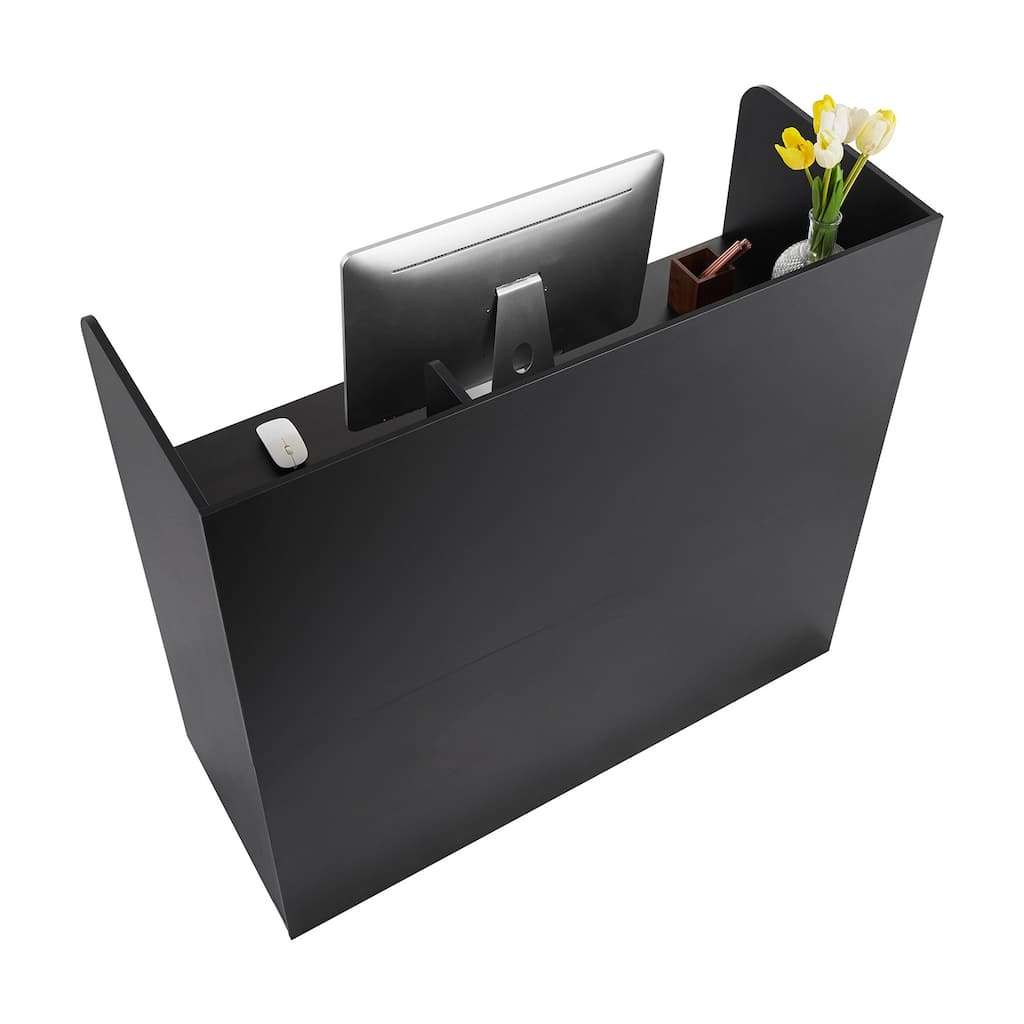 Black MDF Reception Desk with 3 Drawers and Cabinet Storage