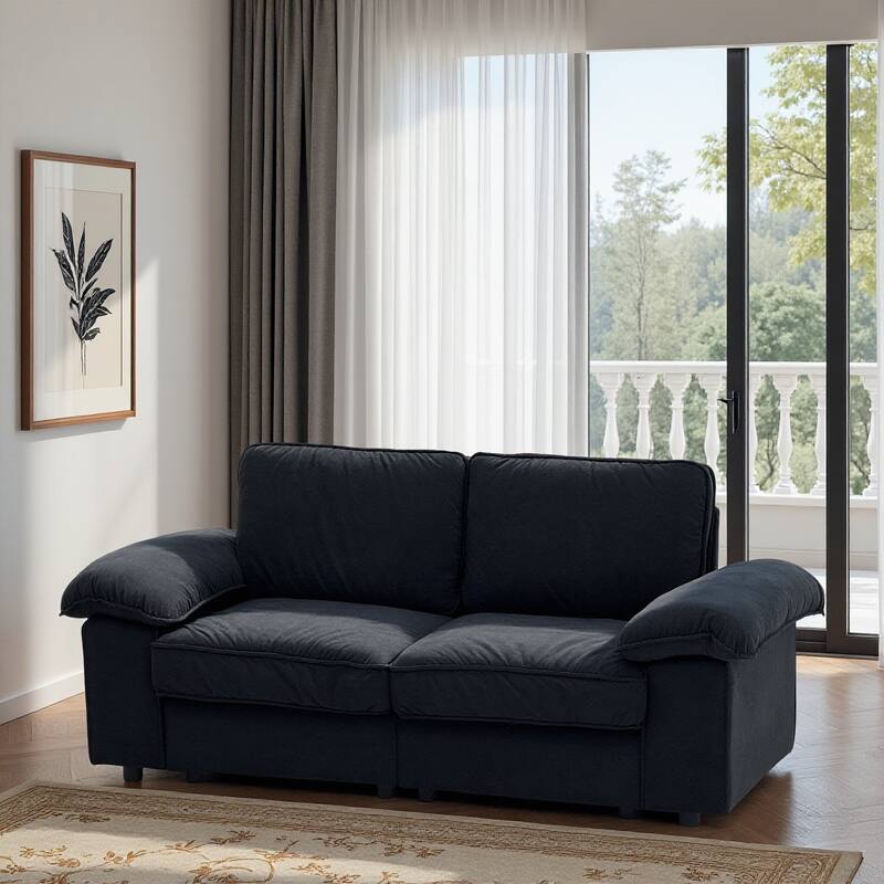 79" Loveseat Sofa Couch with Under-Seat Storage, Elegant 2-Seater Settee with Pillow Top Armrests for Living Room