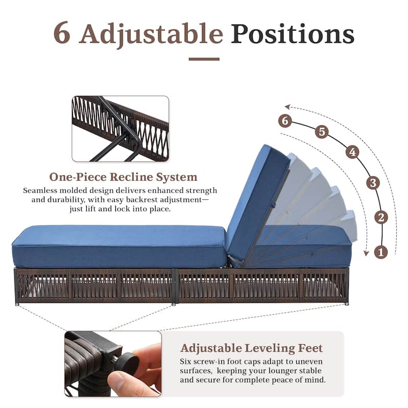 Gymojoy Patio Chaise Lounge Chair, Luxury Recliner with 6-Position Backrest & 5-Inch Cushions Set of 4 with 2 Side Tables