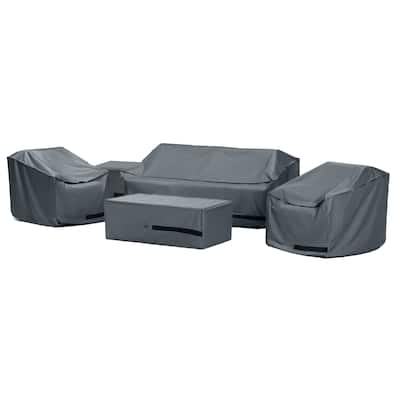 Vaughn 5 Piece Polyester Outdoor Patio Seating Deluxe Furniture Covers - Grey