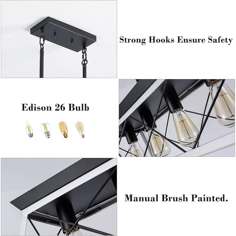 Farmhouse Restaurant 5-Light Metal Rectangular Chandelier