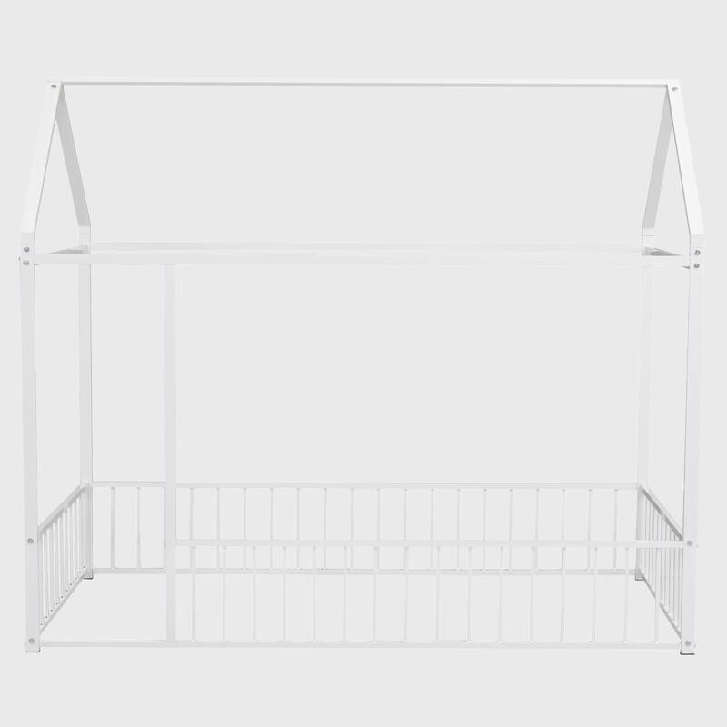 Twin Size Metal Bed House Bed Frame with Fence