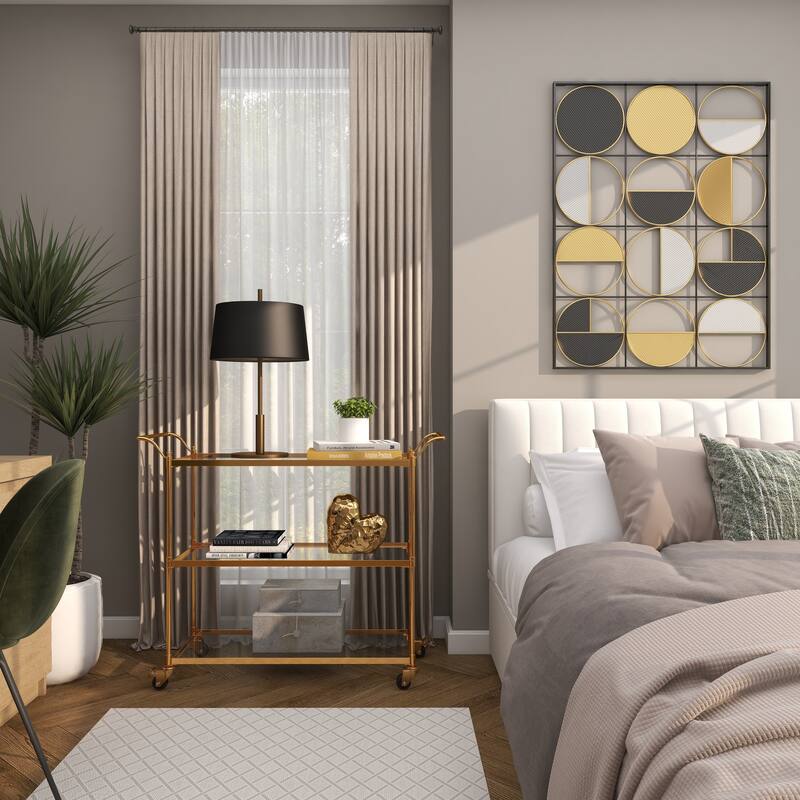 Brass Metal Rolling 3 Glass Shelves Bar Cart with Lockable Wheels