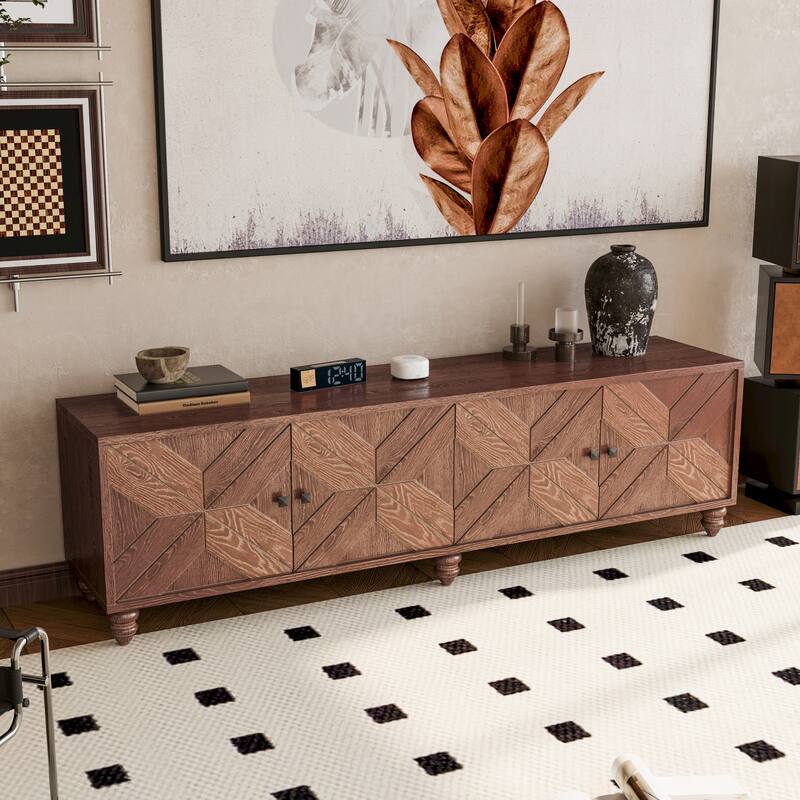 70"-90" Extendable TV Stand, Stylish Entertainment Center with Storage and Adjustable Shelves, Mid Century Wood TV Console