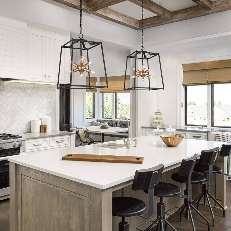 Alestair 6-Light Modern Chandelier Black Brass LED Cage Lantern Sputnik Starburst Foyer Pendant Light