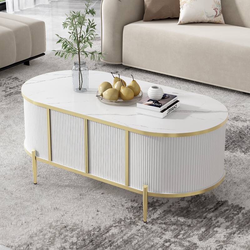 Modern Luxury Oval Shaped Fluted Coffee Table - 47.2'' D x 23.8" W x 19.2" H