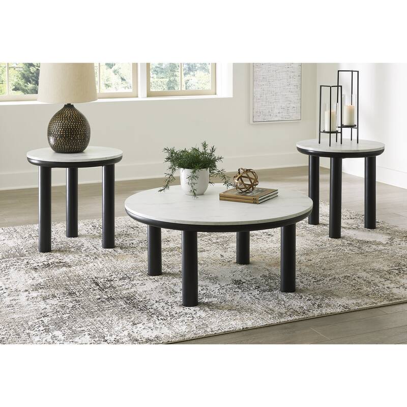 Signature Design by Ashley Xandrum Black/White Table (Set of 3) - 40"W x 40"D x 18"H