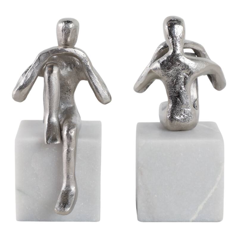 Sagebrook Home Modern Abstract Human Figurine Bookends Set of 2 Made of Marble Stone Metal and Aluminum Sculptural