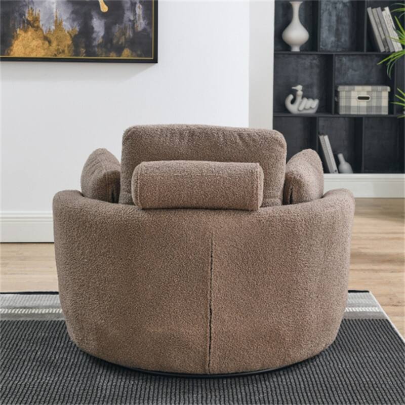 Swivel Accent Barrel Modern Grey Sofa Lounge Club Big Round Chair with Storage Ottoman Linen Fabric for Living Room