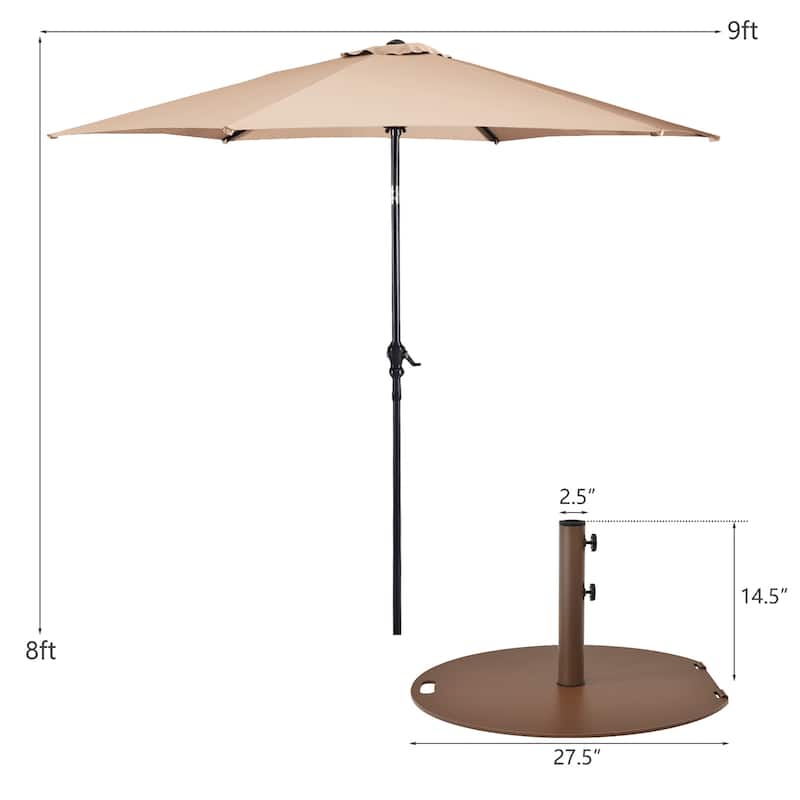 Costway 9ft Patio Umbrella Outdoor W/ 50 LBS Round Umbrella Stand W/
