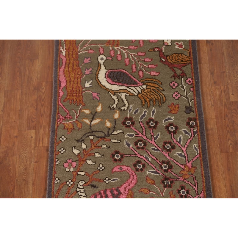 Animal Pictorial Ziegler Oriental Accent Rug Handmade Wool Carpet - 2'6" x 6'0"