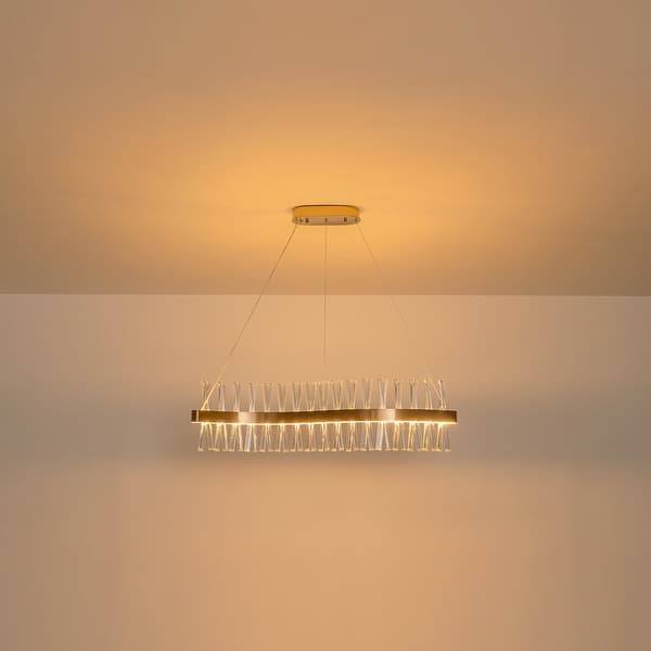 dimension image slide 0 of 2, 36W Mid-Century Modern Gorgeous Brushed Gold S-Shaped Long Linear Crystal Integrated LED Island Light for Dining Room