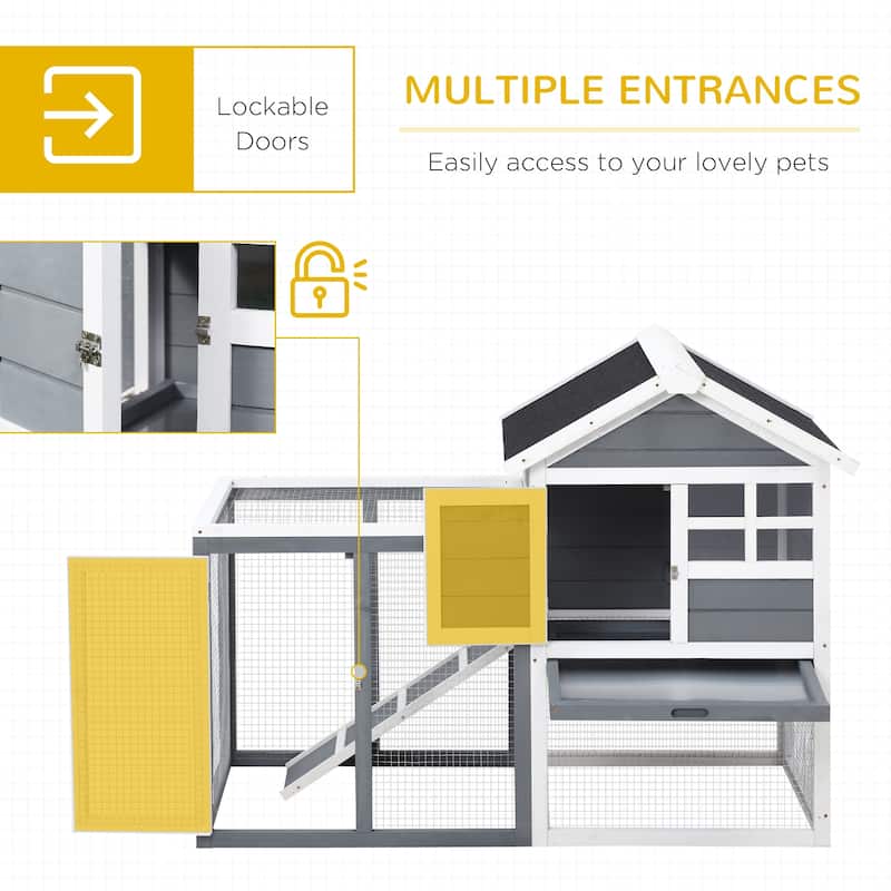 PawHut 48" Wooden Rabbit Hutch Bunny Cage with Waterproof Asphalt Roof, Fun Outdoor Run, Removable Tray and Ramp