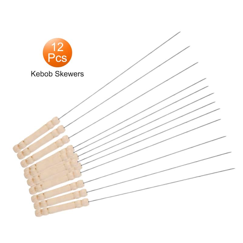 12pcs Kebob Skewers 34cmx1.6mm Round Sticks with Wood Grip Handle