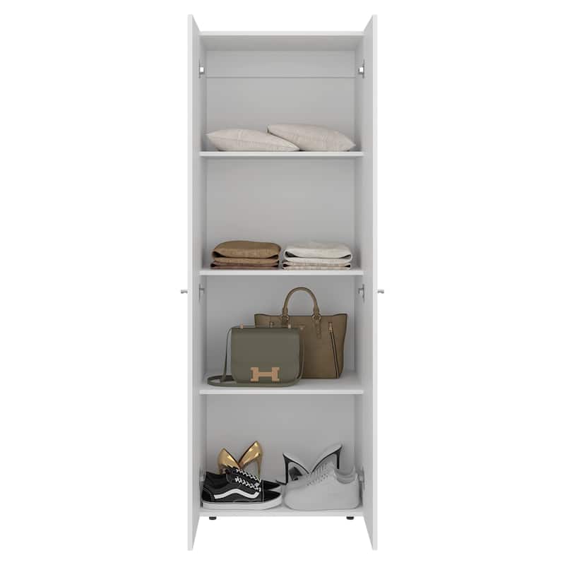 Home 2 Door Closet System, Four Fixed Shelves, Compact Wardrobe for Bedroom Organization, Freestanding Storage Furniture