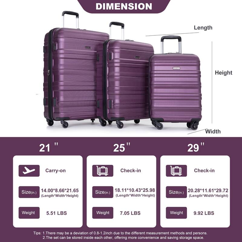 3-Piece Lightweight Luggage Set with TSA Lock and Spinner Wheels