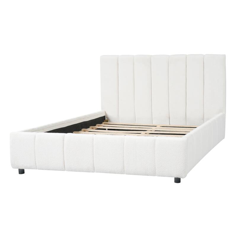 Christopher Knight Home - Modern Boucle Upholstered Platform Bed with Vertical Tufted Headboard