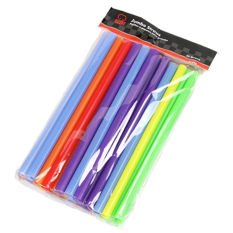 Chef Craft 25 Piece Large Diameter Plastic 9" Long Jumbo Straws Pack - Assorted Colors - 3 Packs (75 Straws)