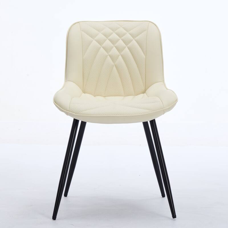 Leather Upholstered Dining Chair Set of 2 Kitchen Side Chair with Metal Legs, Armless Lounge Chair with Curved Back