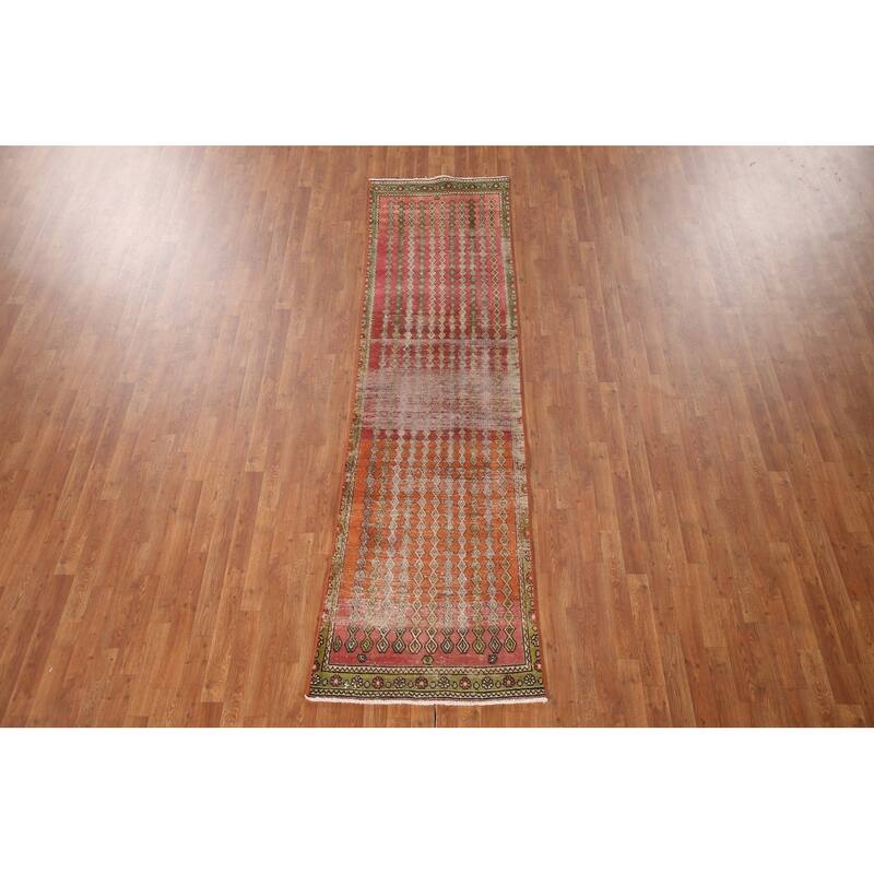 Vegetable Dye Tabriz Persian Antique Runner Rug Handmade Wool Carpet - 2'7"x 10'1"