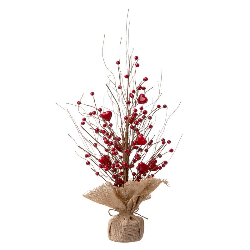 Glitzhome Heart Berry & Fleur-de-Lis Tree Valentine's & Mardi Gras Tree
