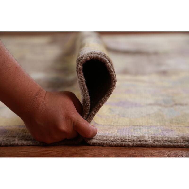 Hand Knotted Oriental 100% Wool Carpet Transitional All-Over Brown Oushak Area Rug - 11' 11'' X 9' 1''