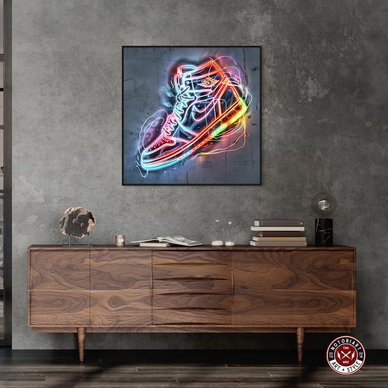 Notoriart Colorful Light Up Neon Sneaker Framed Sneaker 1 Piece Canvas Wall Art