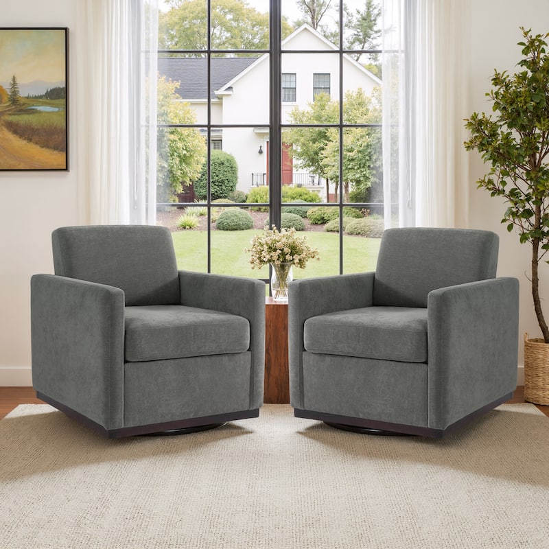 Modern Upholstered Swivel Accent Arm Chair Set of 2 - Dark Grey