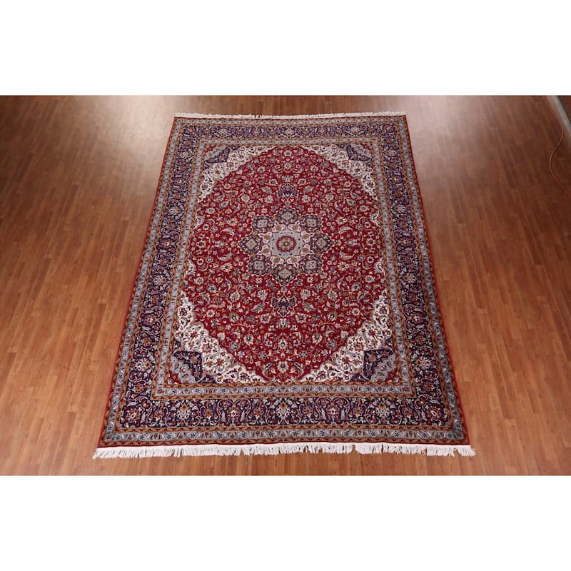 Traditional Red Kashan Turkish Rug Living Room Machine Made Carpet - 9'7" x 12'10"