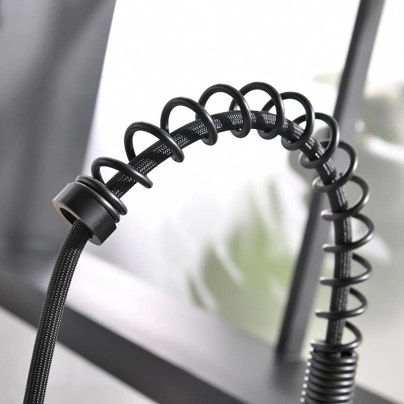 Black Single Handle Pull-out Kitchen Faucet with Drain Rack