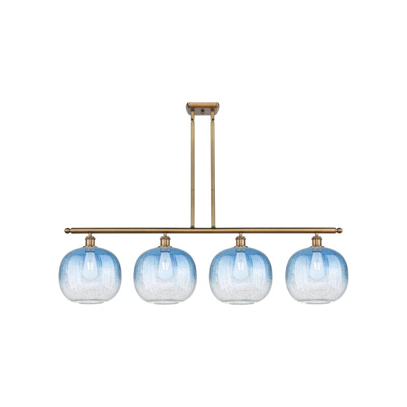 Innovations Lighting Endless Possibilities Ballston - Brookhaven Sphere - 4 Light 49" Stem Hung Island Light - Brushed Brass/Sapphire Blue